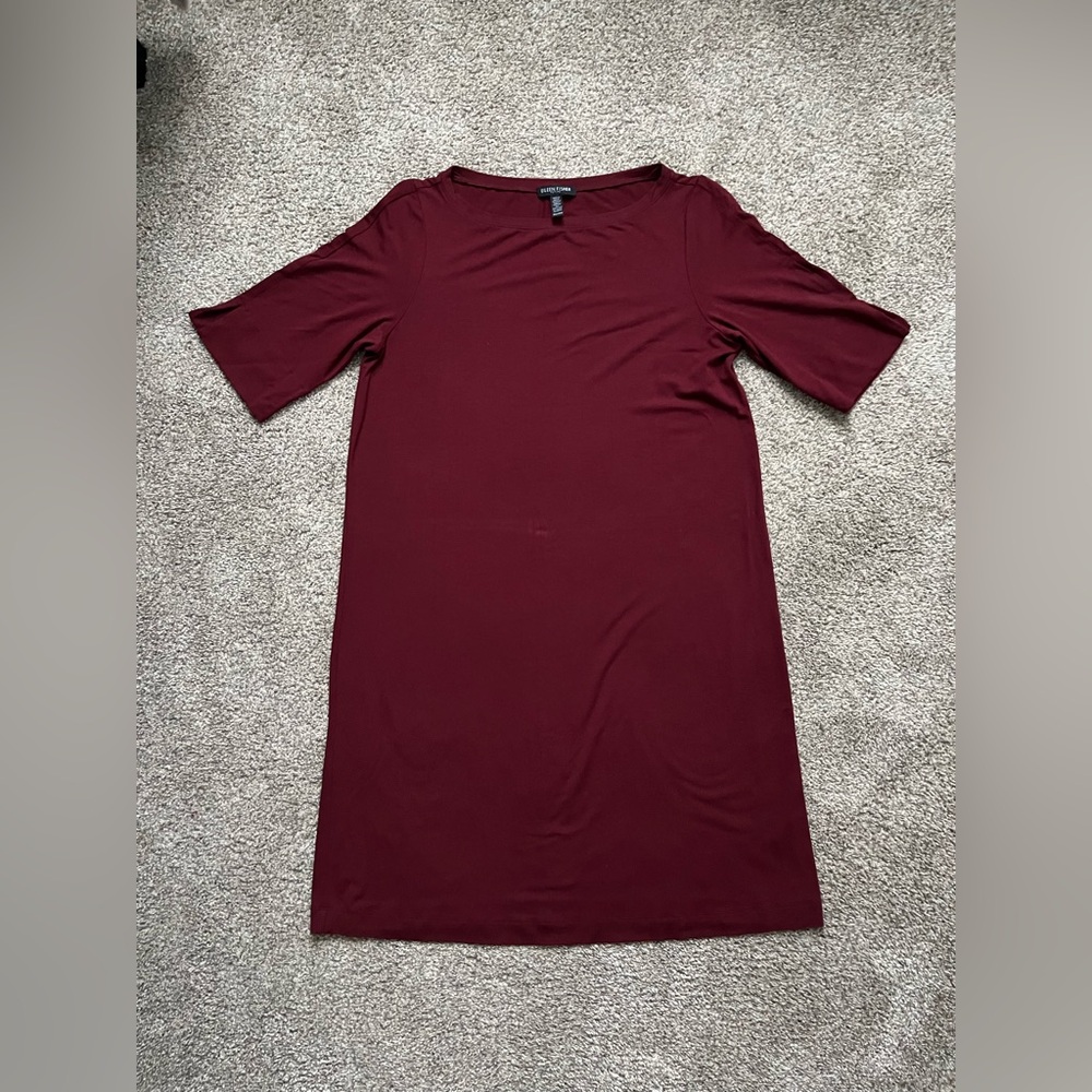 Eileen Fisher Maroon Sheath Dress, Medium Petite